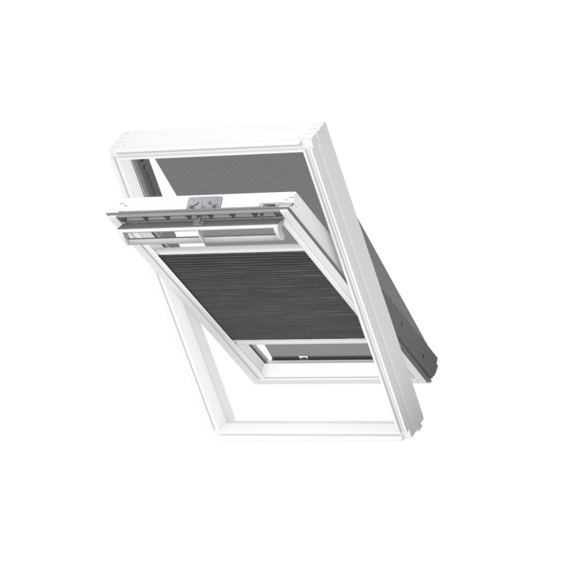 Velux FOP fényzáró dupla pliszé, és hővédő roló ( FHC + MHL ), szálcsiszolt alumínium vezetősínekkel